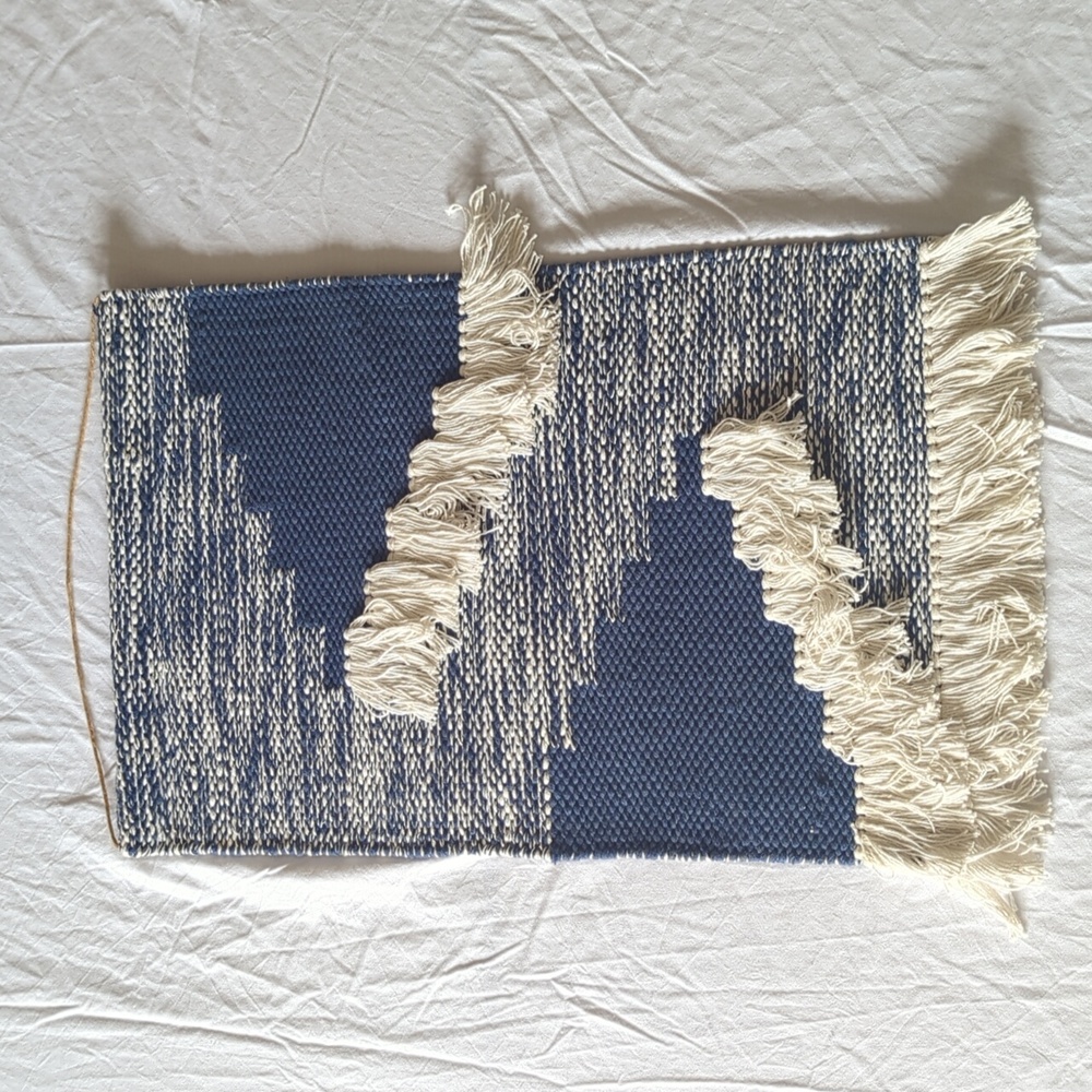Bohemian Fringe Hanging Wall Art 28x18 Blue White